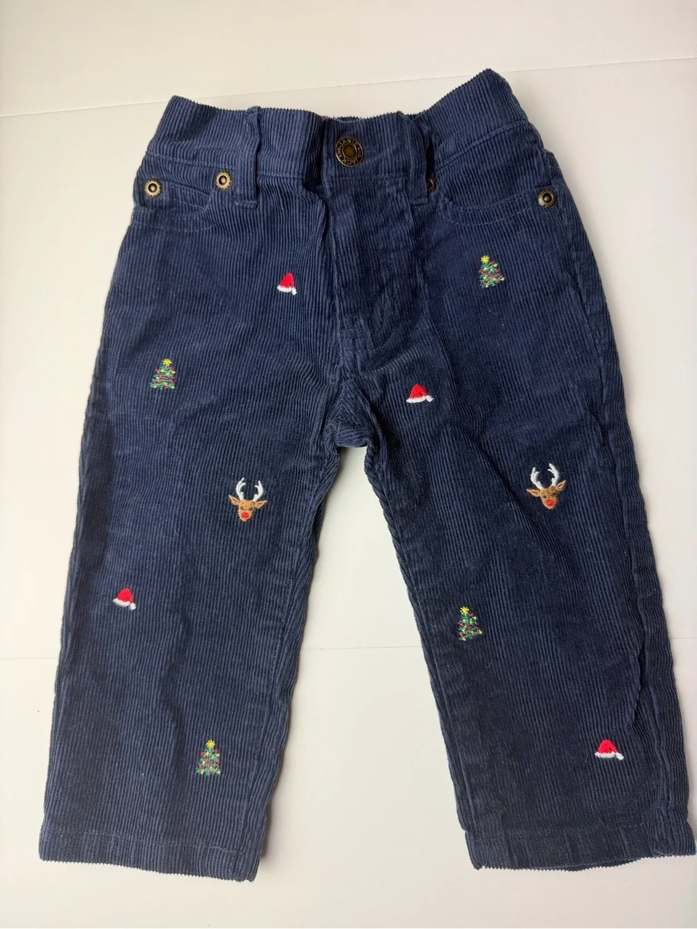 Janie and Jack Baby Christmas Corduroy Pants 6-12M Embroidered Navy